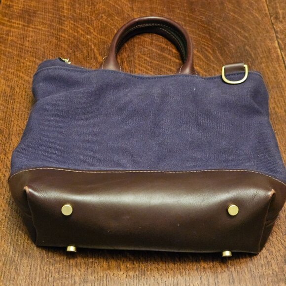 R. Riveter Navy Canvas & Brown Leather handbag. Made in USA - Picture 2 of 7